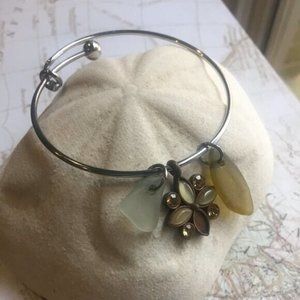 Bangle Bracelet w/charm & Citron Sea Glass